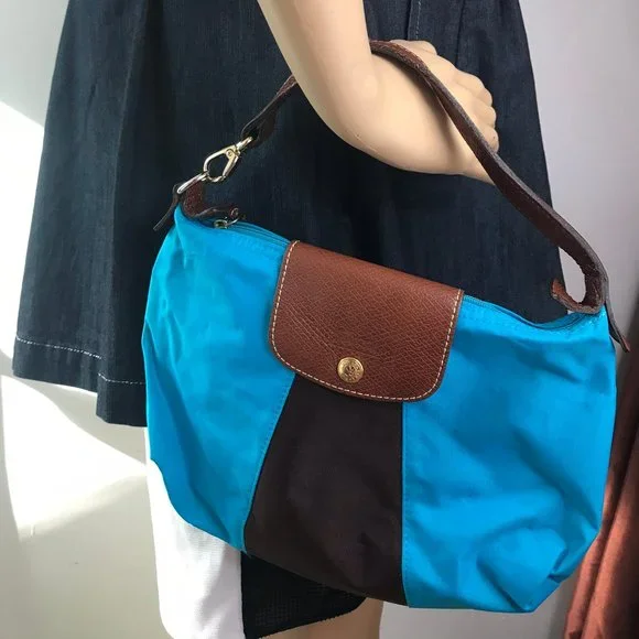 LONGCHAMP Blue Brown Fabric Chic Shoulder Bag - Picture 5 of 8